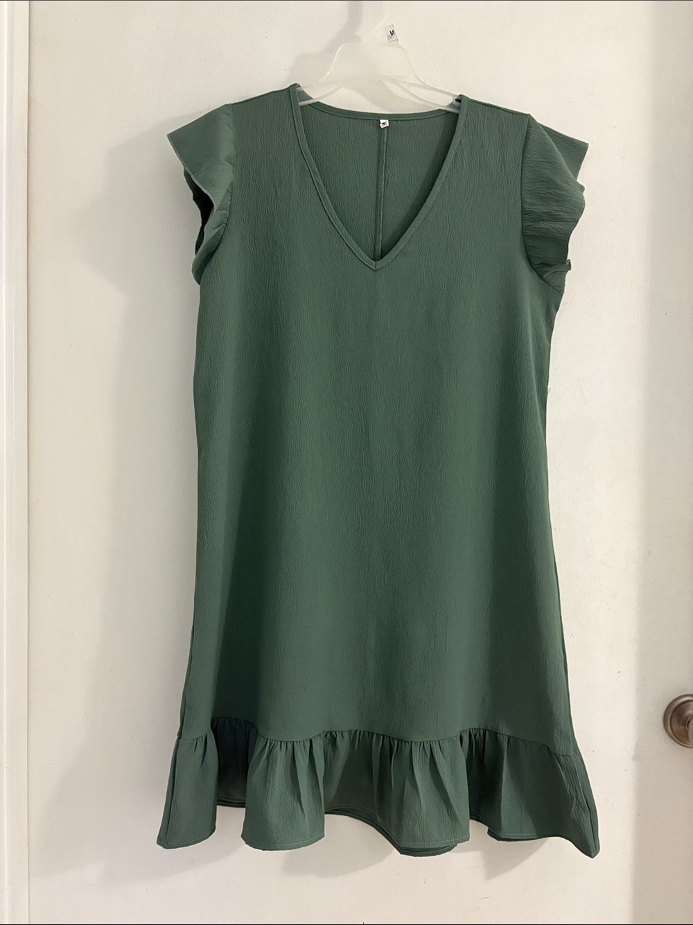 NWOT!  Amazon Women's Green V-Neck Ruffle Hem Dress